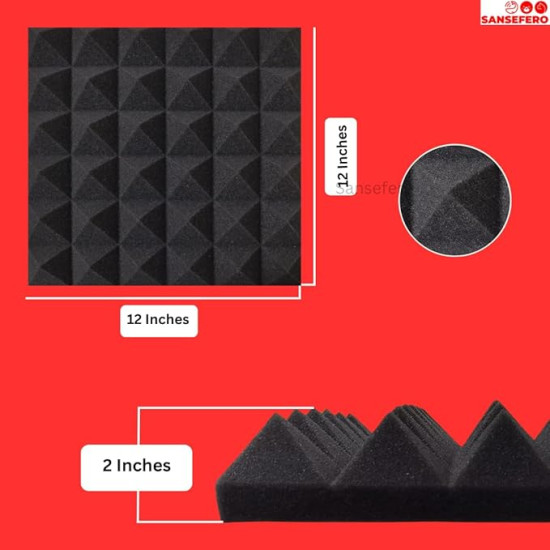 Pyramid Acoustic Panels With High Density Sound Proof Studio Noise, Absorption And Cancellation 3D Structure Panels With 50 Density (Charcoal Black Pack of 6) Pyramid Acoustic Panels With High Density Sound Proof Studio Noise, Absorption And Cancellation 3D Structure Panels With 50 Density (Charcoal Black Pack of 6)
