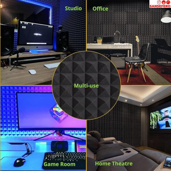 Pyramid Acoustic Panels With High Density Sound Proof Studio Noise, Absorption And Cancellation 3D Structure Panels With 50 Density (Charcoal Black Pack of 6) Pyramid Acoustic Panels With High Density Sound Proof Studio Noise, Absorption And Cancellation 3D Structure Panels With 50 Density (Charcoal Black Pack of 6)