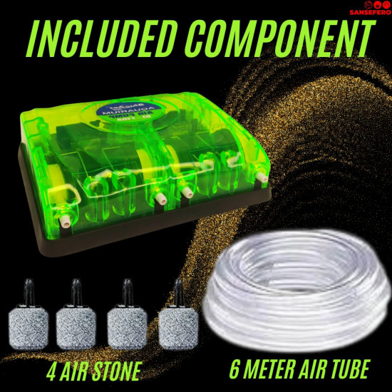 Premier Plants Aquarium Air Pump 4 Way Aquarium Oxygen Air Pump with 6 Meter Air Tube and 4 Air Stone for Fish Tank Aeration Aquarium Motor (BL-710A) 8W Premier Plants Aquarium Air Pump 4 Way Aquarium Oxygen Air Pump with 6 Meter Air Tube and 4 Air Stone for Fish Tank Aeration Aquarium Motor (BL-710A) 8W