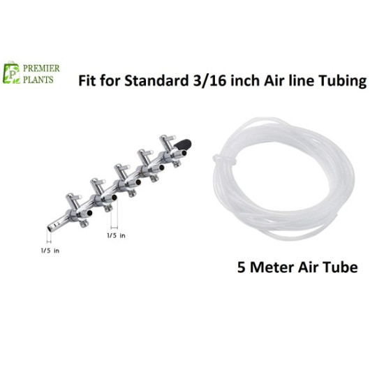 Stainless Steel Aquarium Tank Air Flow Controller 5 Way Distributor Splitter Control Lever with 5 Meter Air Tube, 5 Air Stones Stainless Steel Aquarium Tank Air Flow Controller 5 Way Distributor Splitter Control Lever with 5 Meter Air Tube, 5 Air Stones
