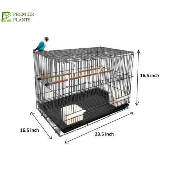 15 inch Bird Cage for Love Birds, Parrot, Budgies, Finch, Cockatiel with 1 Natural Perch, 2 Feeding Bowls, Anti Escape Lock (Random Color) (15 inch)