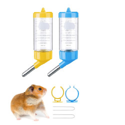 Water Bottle Cum Feeder for Hamsters Guinea Pigs Rabbits Mice with Leak Free Cage Attachment for Pets Random Colour Pack of 2 (250ml)