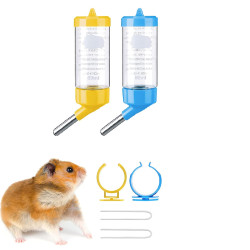 Water Bottle Cum Feeder for Hamsters Guinea Pigs Rabbits Mice with Leak Free Cage Attachment for Pets Random Colour Pack of 2 (80ml)